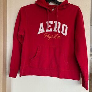 Aeroposatle Vintage Hoodie Sweatshirt Womens L Red Embroidered Logo AERO Phys Ed